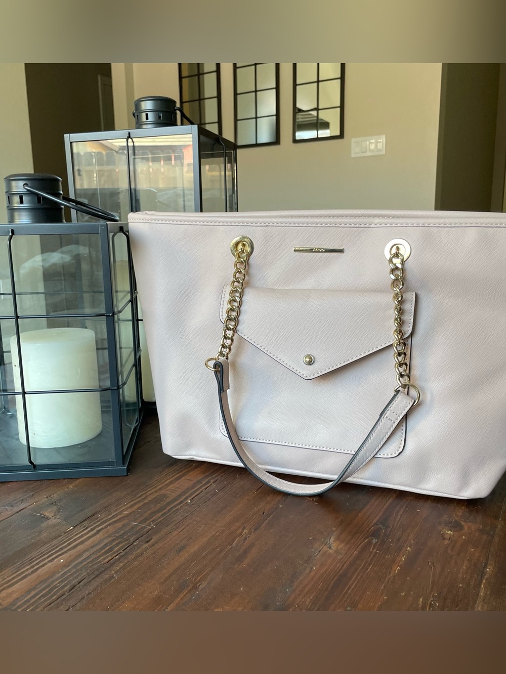 ALDO Blush Pink Faux Leather Chain Tote Bag
